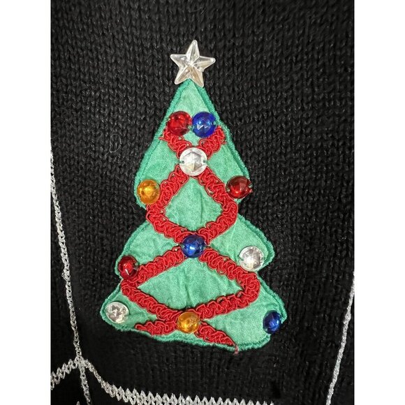Vintage 80s Work in Progess Gladys Bagley Christmas Black sweater embellished M - Picture 7 of 11